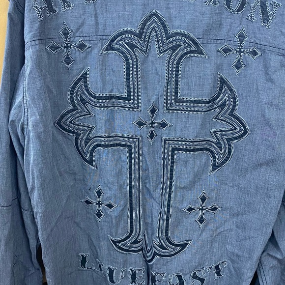 Affliction Black Premium Graphic Button Up Shirt Men Size 2XL Gray - Picture 6 of 8